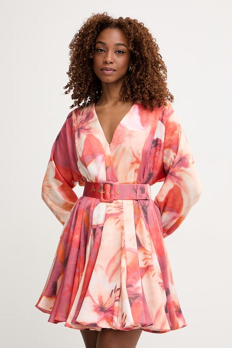 Marciano by Guess šaty s rozšíreným strihom ESTELA oranžové s kvetmi G6GK58 W2214