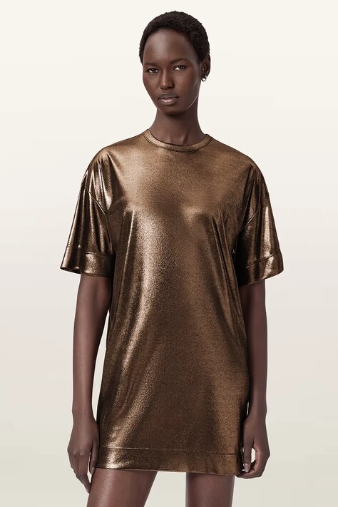 AllSaints sukienka kolor złoty mini oversize W141DD