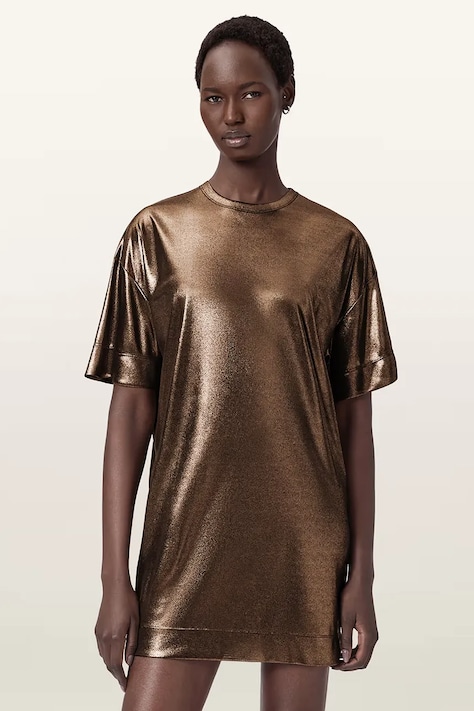AllSaints sukienka kolor złoty mini oversize W141DD