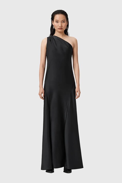 AllSaints sukienka kolor czarny maxi rozkloszowana W181DD