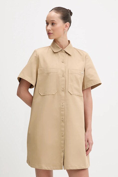 Βαμβακερό φόρεμα Hugo Blue Kandira-1_B χρώμα: μπεζ, 50552539