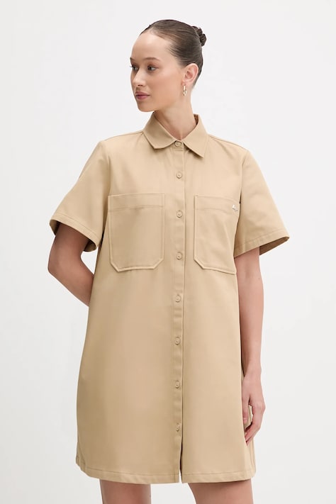 Βαμβακερό φόρεμα Hugo Blue Kandira-1_B χρώμα: μπεζ, 50552539