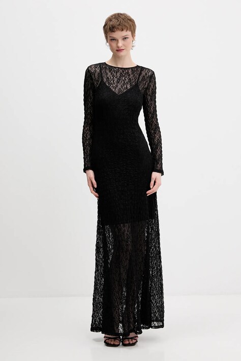 HUGO sukienka Nulietta kolor czarny maxi dopasowana 50554253