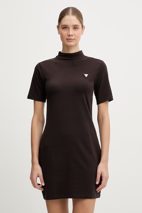 Šaty Guess SONIA hnedá farba, mini, rovný strih, V6RK04 J1314