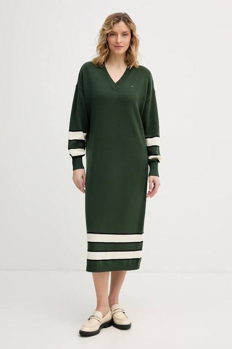 Tommy Hilfiger sukienka z dodatkiem kaszmiru kolor zielony midi prosta WW0WW47664