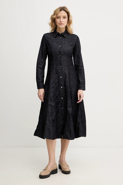 Tommy Hilfiger sukienka jeansowa kolor granatowy midi rozkloszowana WW0WW48520