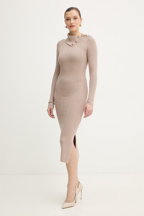 Guess sukienka PRISCILLA kolor beżowy midi dopasowana W6RK01 Z2YJ2