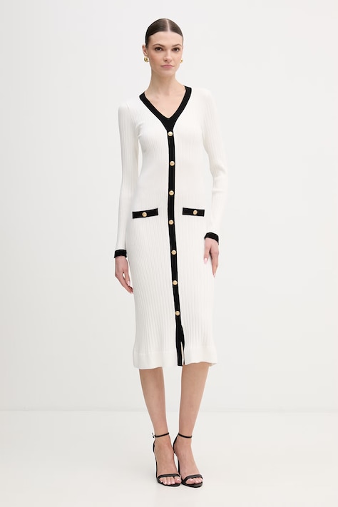 Guess sukienka LAUREL kolor beżowy midi rozkloszowana W6RK38 Z3HP2