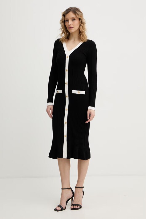 Guess sukienka LAUREL kolor czarny midi rozkloszowana W6RK38 Z3HP2