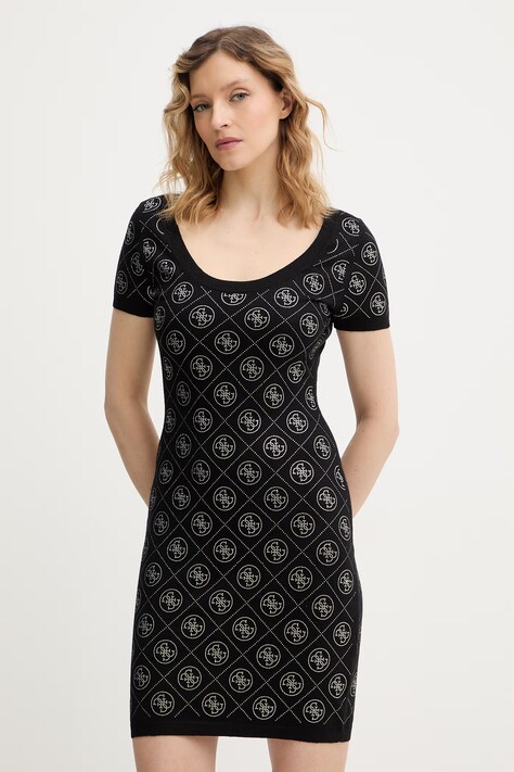 Guess sukienka z domieszką wełny 4G kolor czarny mini dopasowana W6RK92 Z3JD2