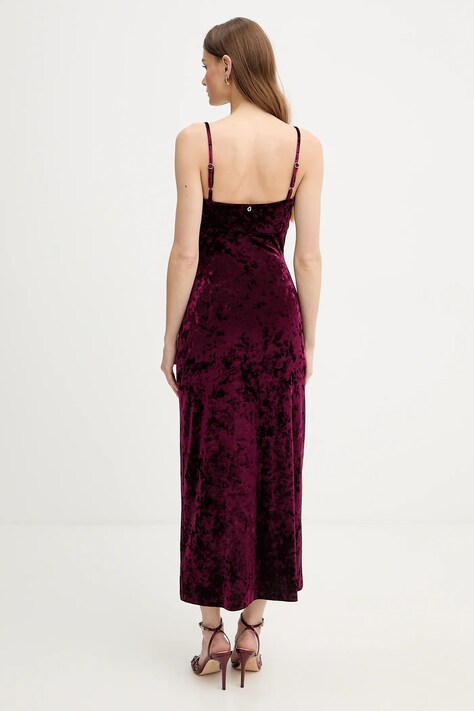 Guess sukienka welurowa kolor bordowy maxi prosta W6PK1L KJ170