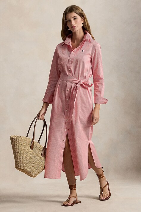 Polo Ralph Lauren sukienka bawełniana kolor różowy midi rozkloszowana 211A96362