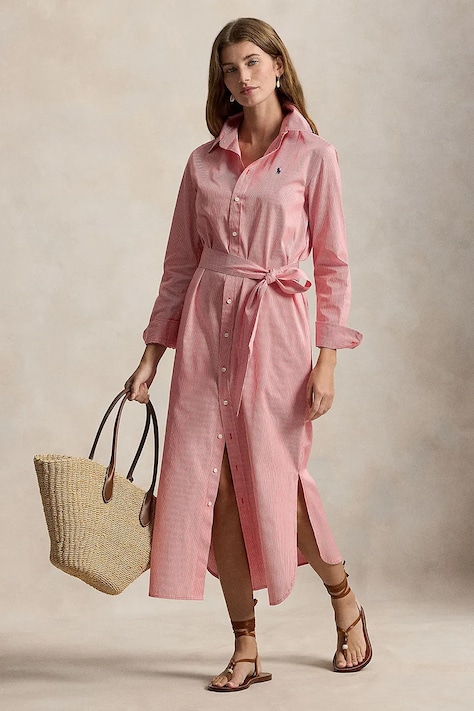 Polo Ralph Lauren sukienka bawełniana kolor różowy midi rozkloszowana 211A96362