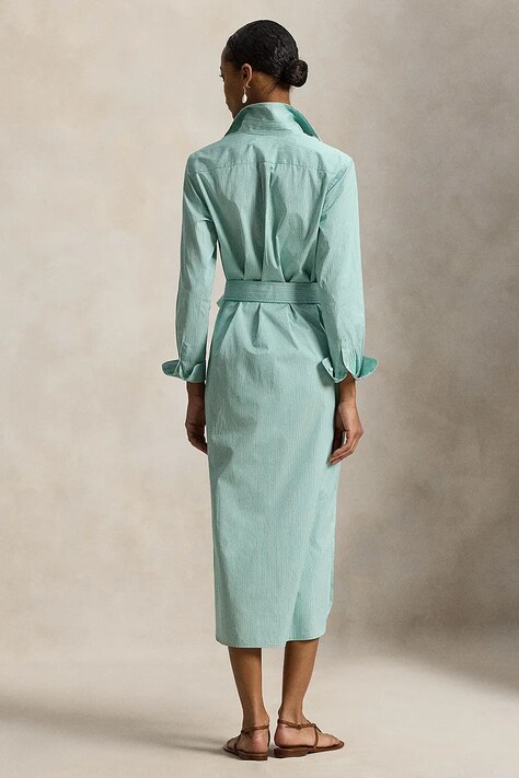 Polo Ralph Lauren sukienka bawełniana kolor zielony midi rozkloszowana 211A96362