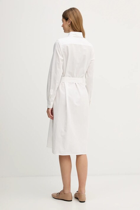 Polo Ralph Lauren sukienka z dodatkiem lnu kolor beżowy midi prosta 211B18781