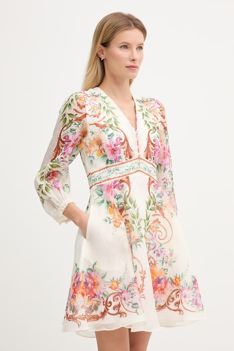 Hale BOB sukienka z dodatkiem jedwabiu Frida kolor beżowy mini rozkloszowana 5YDG614A