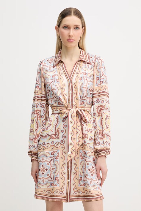 Hale Bob sukienka koszulowa z dodatkiem jedwabiu Arlo beżowa w kwiaty 5ZTM670A