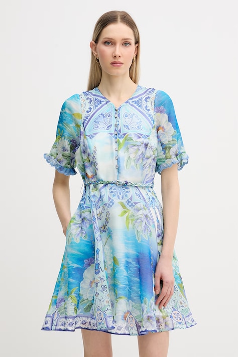 Hale Bob sukienka z jedwabiem Cyrilla niebieska 61DA614A