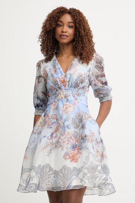 Hale Bob sukienka z jedwabiem Kaeli niebieska roślinna 62DW624A