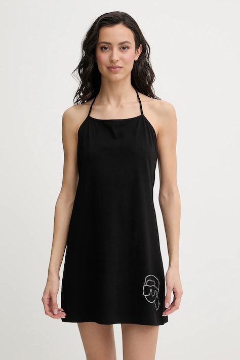 Βαμβακερό φόρεμα παραλίας Karl Lagerfeld IKON χρώμα: μαύρο, B1W46055