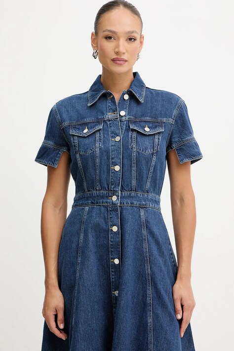 Karl Lagerfeld sukienka jeansowa FASHION DENIM kolor niebieski midi rozkloszowana B1W13037