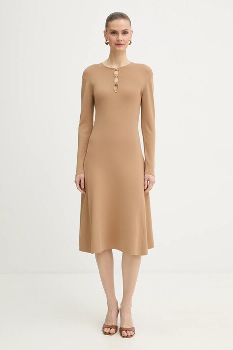 Karl Lagerfeld sukienka KARL DAILY kolor beżowy midi rozkloszowana B1W13003