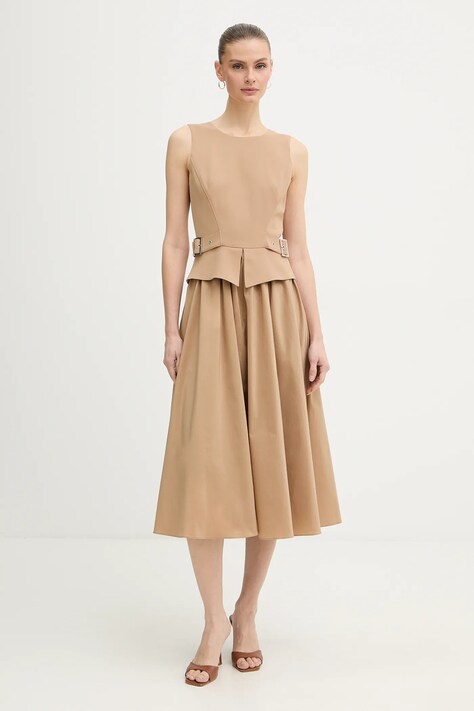 Karl Lagerfeld sukienka kolor beżowy midi rozkloszowana B1W13023