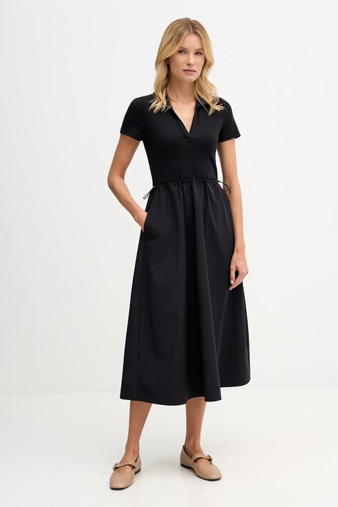 Dkny sukienka kolor czarny midi rozkloszowana DJ5D9139