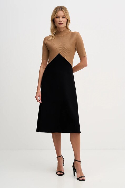 Dkny sukienka kolor brązowy midi rozkloszowana DD5D5150