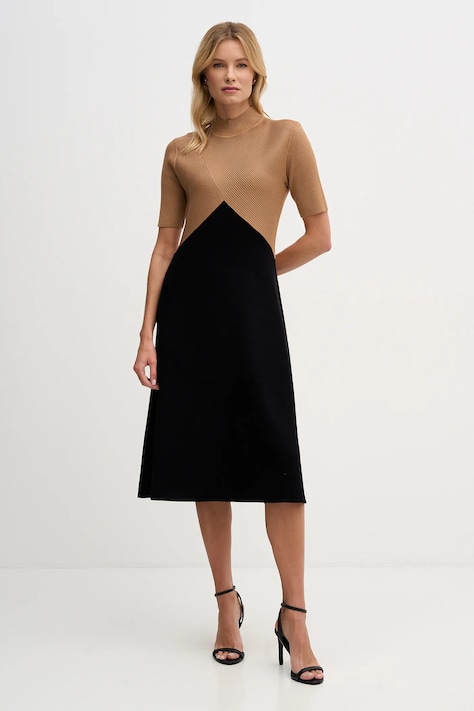 Dkny sukienka kolor brązowy midi rozkloszowana DD5D5150