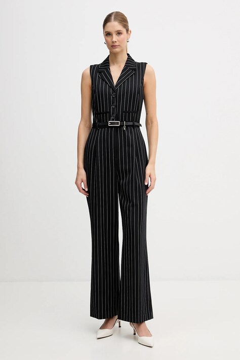 Dkny kombinezon kolor czarny z kołnierzykiemm UK5D7374