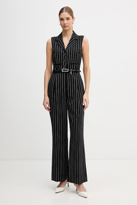 Dkny kombinezon kolor czarny z kołnierzykiemm UK5D7374