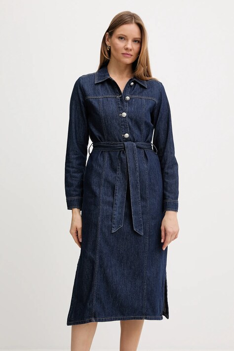 Dkny sukienka jeansowa kolor granatowy midi rozkloszowana DJ5D9142