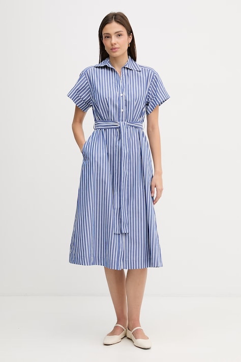 Dkny sukienka bawełniana kolor niebieski midi rozkloszowana DD5A1P12