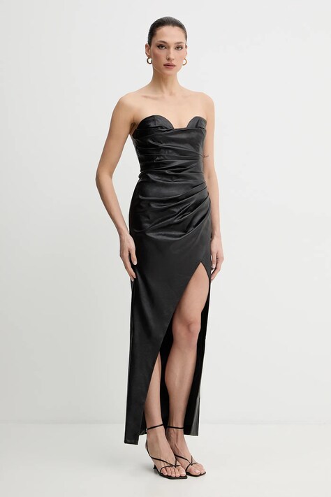 Bardot sukienka kolor czarny maxi dopasowana 60141DB