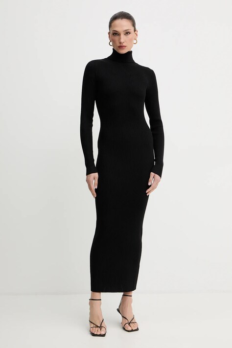 Bardot sukienka kolor czarny maxi dopasowana 60170DB