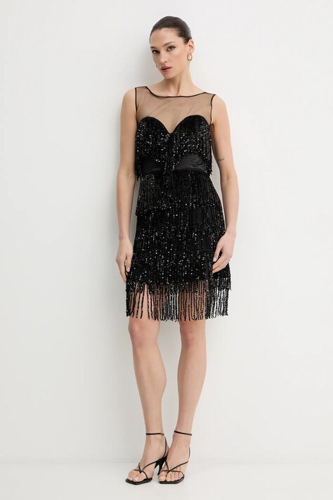 Bardot sukienka kolor czarny mini prosta 60271DB