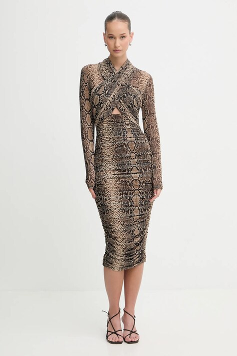 Bardot sukienka kolor brązowy midi dopasowana 56305DB4