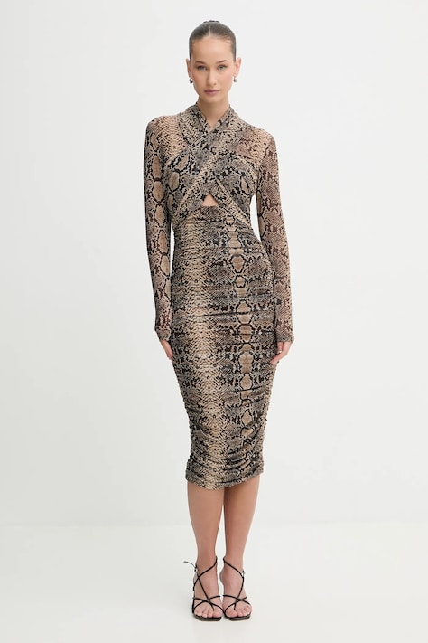 Bardot sukienka kolor brązowy midi dopasowana 56305DB4