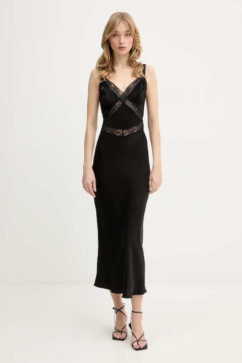 Bardot sukienka kolor czarny maxi rozkloszowana 58603DB4