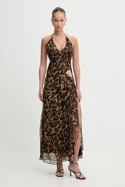 Bardot sukienka kolor brązowy maxi rozkloszowana 59760DB1