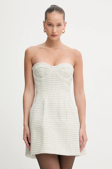 Bardot sukienka kolor beżowy mini rozkloszowana 60134DB