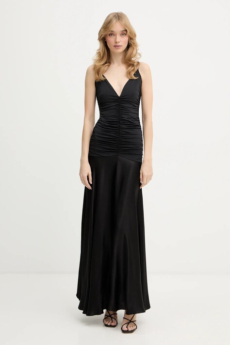 Bardot sukienka kolor czarny maxi rozkloszowana 60169DB