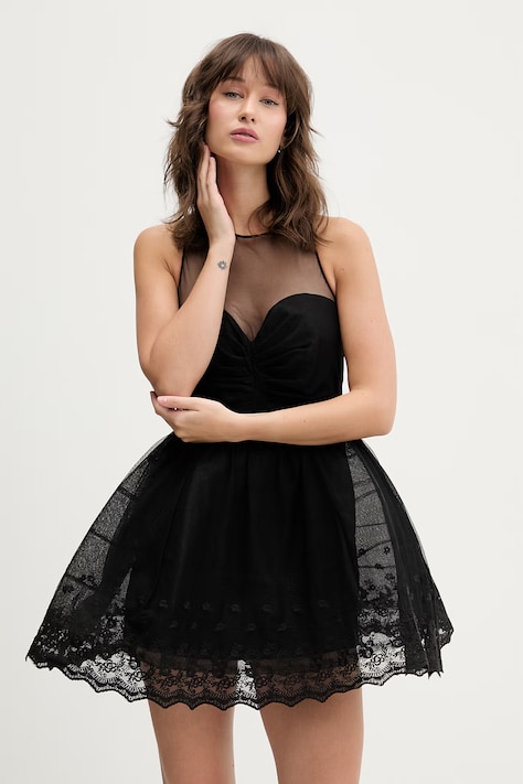 Bardot sukienka kolor czarny mini rozkloszowana 60223DB