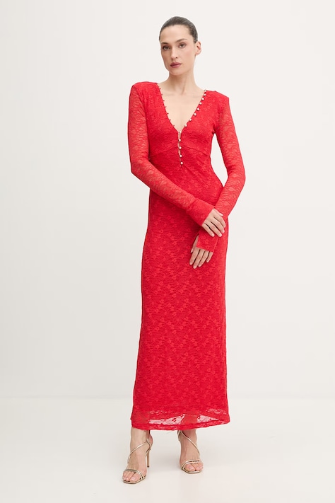 Bardot sukienka kolor czerwony midi dopasowana 60239DB