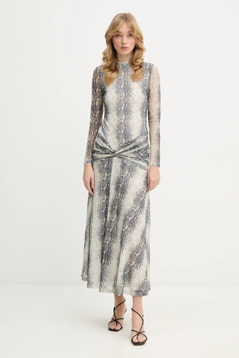 Bardot sukienka kolor zielony maxi rozkloszowana 60243DB