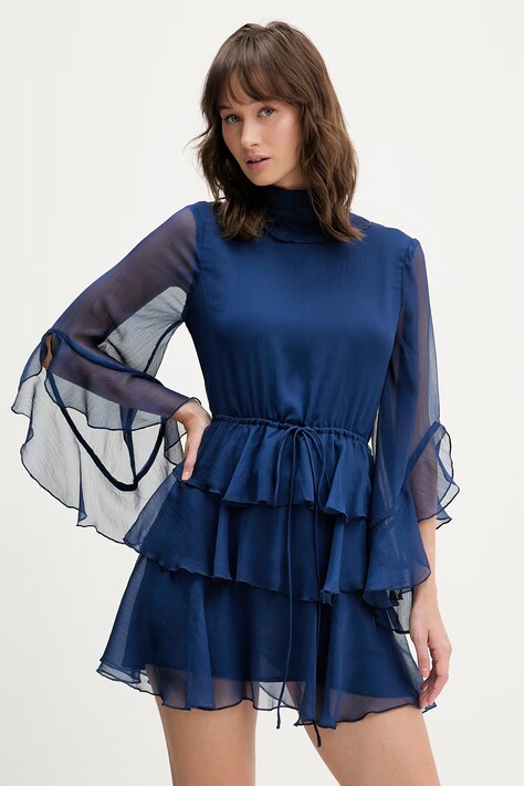 Bardot sukienka kolor granatowy mini rozkloszowana 60273DB