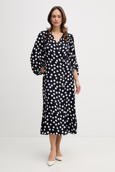 Joseph Ribkoff sukienka rozkloszowana granatowa w groszki 261901