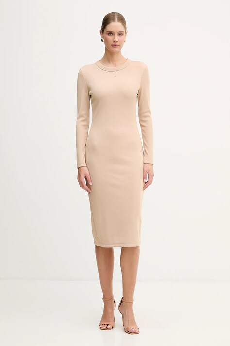 Сукня Armani Exchange колір бежевий midi облягаюча XW001834 AF18852