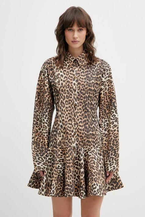 GANNI sukienka kolor beżowy mini rozkloszowana A1030184